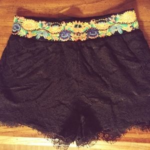 NWT Francesca's black lace shorts with embroidered waistline